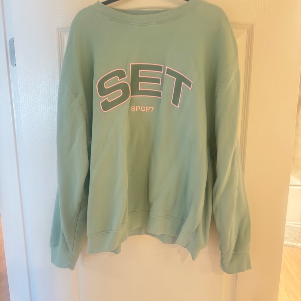SET Active Mint Green Crewneck Sweatshirt with Pink-Outlined Logo